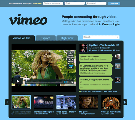 home page Vimeo