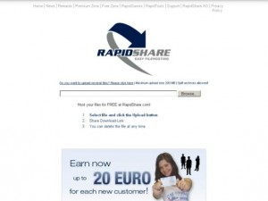 Immagine del sito RapidShare per condividere file grandi