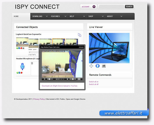 Immagine del software iSpy Connect di videosorveglianza