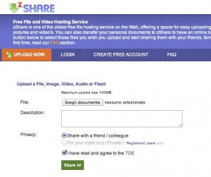 Immagine del sito zShare per condividere file grandi