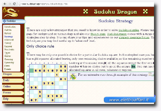 Immagine del sito Sudoku Dragon che contiene trucchi per il Sudoku