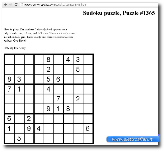 Immagine del sito Crossword Palace per giocare a Sudoku