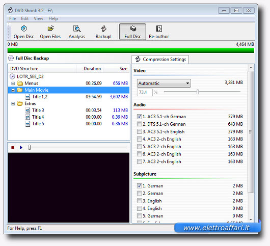Interfaccia grafica di DVD Shrink