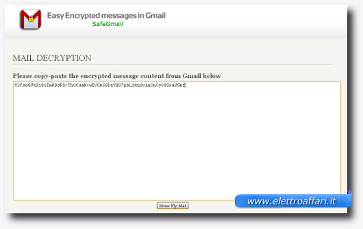 Schermata per decriptare l'email ricevuta