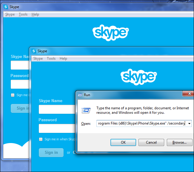 Immagine di due account Skype in funzione sullo stesso PC