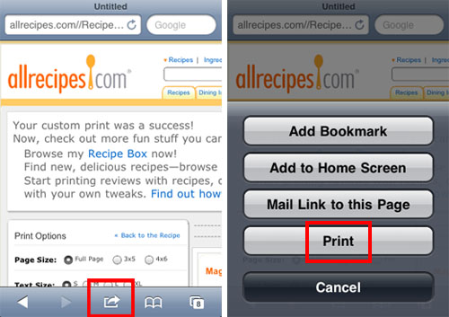 Schermata di AirPrint per stampare con dispositivi iOS