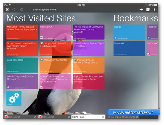 Immagine del browser Puffin per iPad